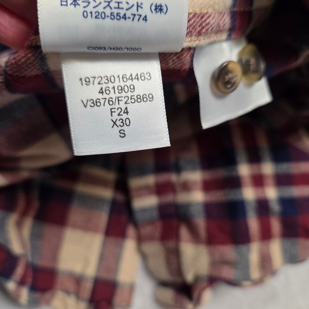 Lands End Mens Small Traditional Fit Plaid Flannel Shirt Burgundy Navy - Picture 8 of 8